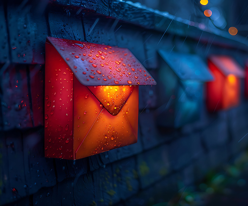 Alluminated Mailboxes in a Row