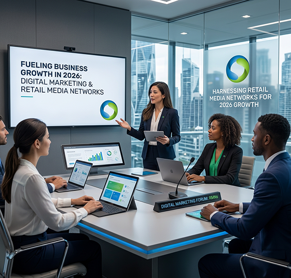 AI Created Professional Office Setting with Web Cola Media Branding Harnessing Retail Media Networks to Fuel Business Growth in 2026